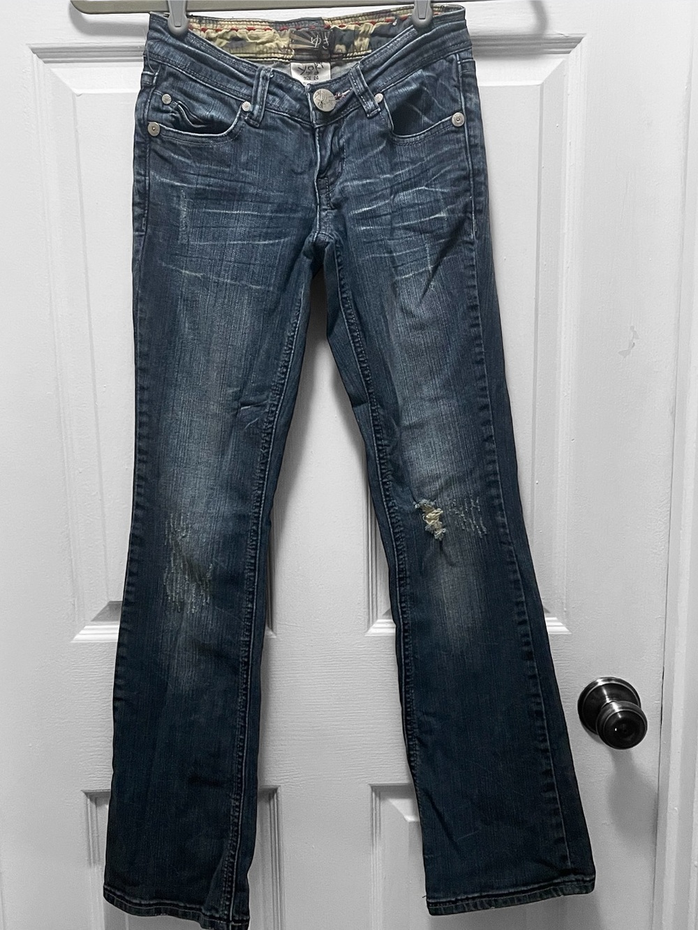 Yoki Vintage Dark Blue Low Rise Flared Distressed Jeans